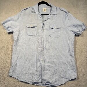 Baird McNutt 100% Linen Murano Mens‎ Short Sleeve Button Up Shirt L Light Blue
